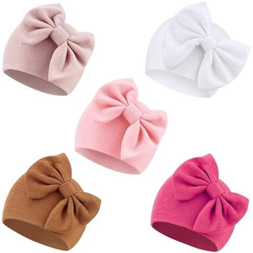 Newborn Baby Girl Hats with Bow Cotton Toddler Infant Beanie Cap Newborn Hospital Hats for Baby Girl Kid 0-24 Months