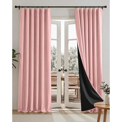 RYB HOME 100% Blackout Pink Curtains for Girls Bedroom 84 inches Long