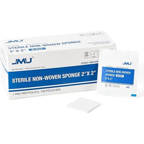 JMU 100 Pack Sterile Gauze Pads 2x2, 8-ply Highly Absorbent Non-Woven Sterile Gauze Sponges for First Aid Medical