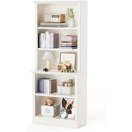 72 in Tall Bookcase, Cream White 31.3 in Wide Floor Standing Bookshelf, 5 Tier Large Floor Standing Display Storage Shelves with Adjustable Shelves for Living Room Hallway Home Office Bedroom