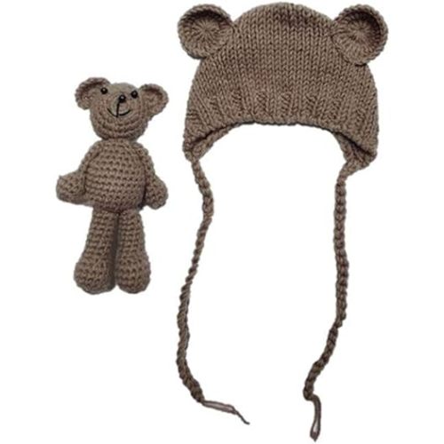 Newborn Baby Girls Boys Bear Hat Beanie with Bear Dolls Photography Accessories