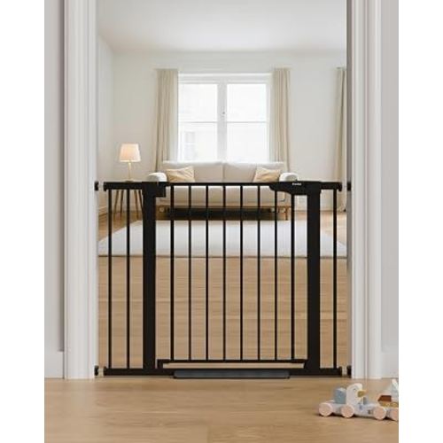 Cumbor 29.7-40.6" Baby Gate for Stairs, Mom's Choice Awards Winner-Dog Gate for Doorways, Pressure Mounted Auto-Close Pet Gates for Dogs Indoor, Safety Child Gate with Easy Walk Thru Door, Black
