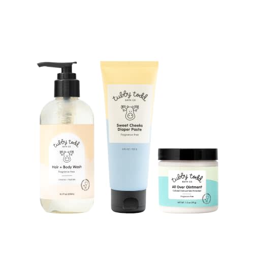 Tubby Todd Baby Bundle Newborn Skin Care Set | Hypoallergenic Hair + Body Wash, All Over Ointment Sweet Cheeks Diaper Paste, Standard Size, Fragrance Free