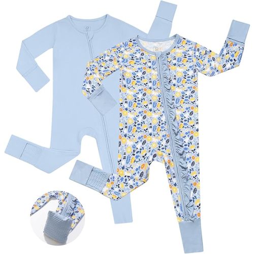 JunNeng Baby Girl Viscose from Bamboo Sleeper with Mitten Cuffs, 2 Way Zipper Romper, Sleep N' Play Pajamas 0-18 Months