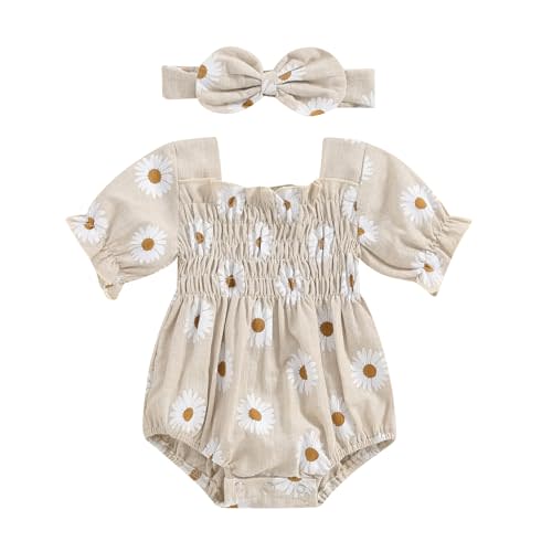 ZAXARRA Infant Baby Girl Plaid Romper Baby Pleated Romper Ruffle Festival Bodysuit Spring Summer Clothes with Headband