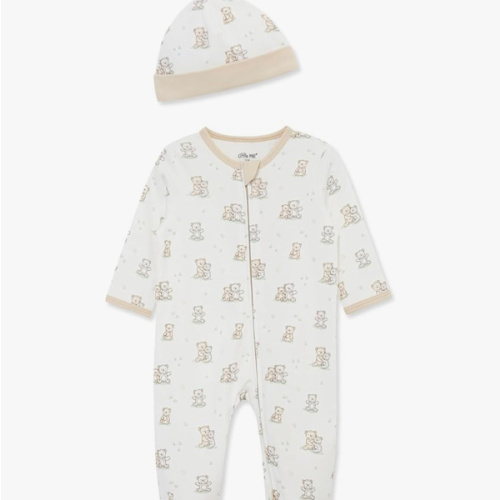Little Me Baby Boy Clothes 2-Piece Baby Sleeper and Cap Set, 100% Cotton Footies Baby Essentials
