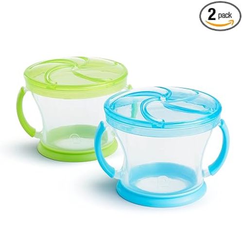 Munchkin Snack Catcher Toddler Snack Cups, No Spill, 2 Pack, Blue/Green