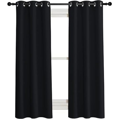 NICETOWN Complete 100% Blackout Curtain Set, Black, 37" W by 40" L, Double Panels, Thermal Insulated & Energy Efficiency Window Draperies with Black Liner, Noise Reducing Short Curtains for Kids Room