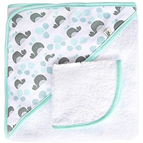 JJ Cole Hooded Baby Towel Set, Aqua Whales (Pack of 2)
