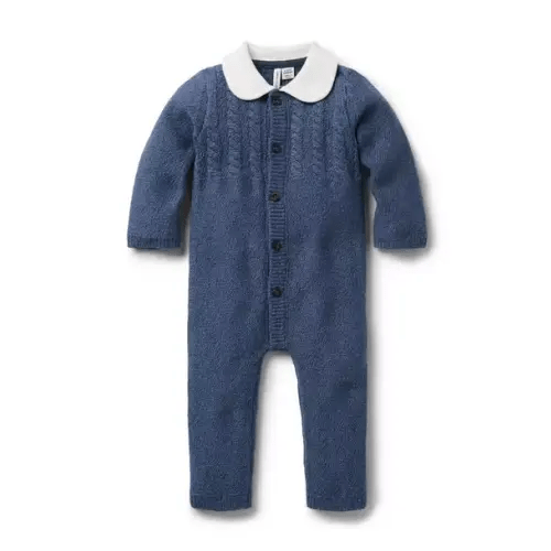 Baby Dark Blue Heather Baby Cable Knit Collared One-Piece by Janie and Jack