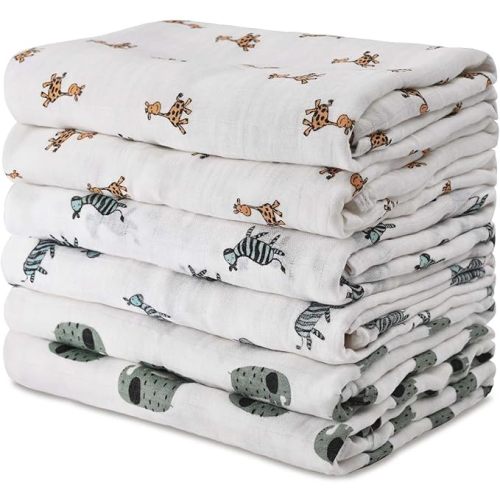 GLLQUEN BABY Receiving Blanket Boy Cotton Muslin Swaddle Blankets Girl Newborn Squares Breathable & Soft Thin Baby Blankets Cloths Double Absorbent Infant Swaddling Wrap - 6 Pack (Giraffe)