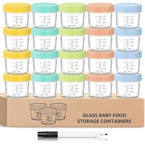 Juego de 20 Recipientes para Congelación de Alimentos, 4 onzas Recipientes para Papillas con Tapas y Marcador, Reutilizable Tarros de Vidrio para Frigorífico, Microondas y Lavavajillas : Amazon.com.mx: Hogar y Cocina