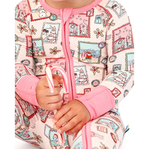 Pink Coastal Postcards Christmas Baby Zippy Pajamas | Tuck & Char Co.