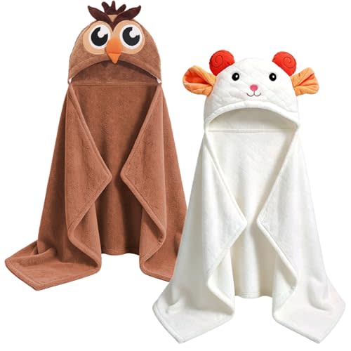 Toddler Bath Towel Hooded Kids, Coral Fleece Baby Hooded Towel for Girls Boys Infants 0–5 Years, 2-Pack Super Soft & Highly Absorbent, Large 50''x32'' Toddlers Baby Bath Towels, Newborn Baby Gift Set