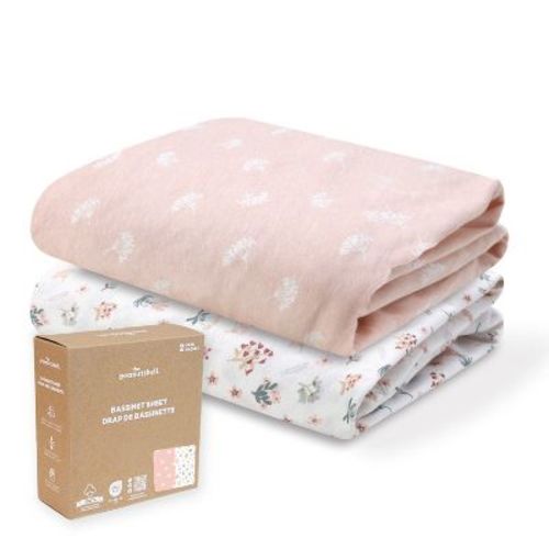 The Peanutshell Pink Bouquet, Field Floral Organic Cotton Bassinet Sheets for Baby Girls, 2 Pack