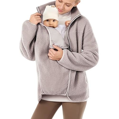 YEMORCH Women Fleece Zip Up 2 in 1 Baby Wearing Jacket Maternity Winter Coat Thicken Kangaroo Sweatshirt