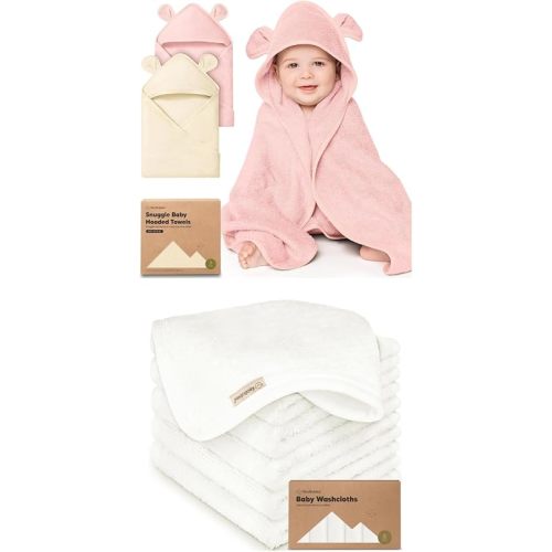 KeaBabies 2-Pack Hooded Baby Towels for Newborn and Baby Washcloths for Infants - 100% Soft and Absorbent for Newborns, Infant, Bath Cloth and Face Washcloths
