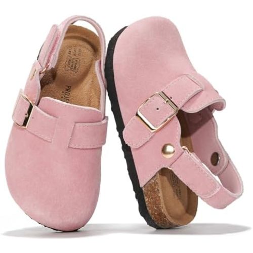 Project Cloud 100% Genuine Leather Kids Clogs with Cork Footbed Arch Support - Non-Slip Slippers & Sandals for Boys & Girls Footwear