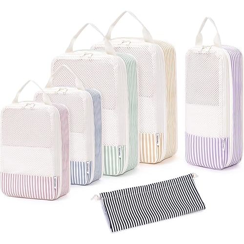 Narwey 6 Set/5 Set Compression Packing Cubes for Travel Kids Women Carry on, Packing Organizers Bag for Backpack Luggage Suitcase Duffle Bags
