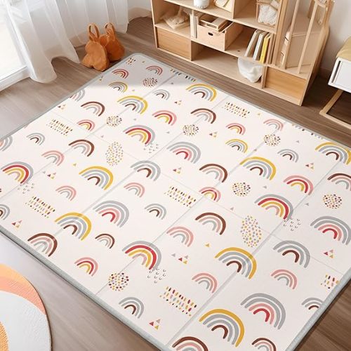 XL Baby Play Mat, 79" X 71" Extra Large Play Mat, Baby Mats for Floor, Waterproof, Anti-Slip Baby Crawling Mat, Soft Foam Mat for Babies and Toddlers, Reversible & Portable Rainbow and Star Pattern