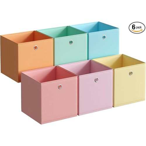 SONGMICS Storage Cubes, Set of 6 Odorless Foldable Storage Boxes | Closet Organizers for Shelf, Rainbow Storage Bins, 13 x 13 x 13 Inches, URFB233X01