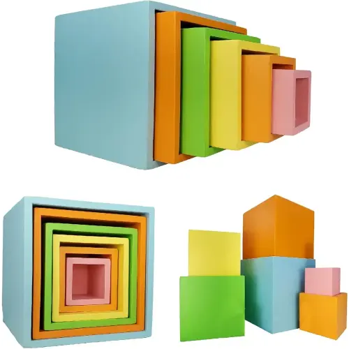 TEKOR 6 Pcs Wooden Pastgel Nesting Cubes | Building Blocks | Stacking & Nesting Cubes for Toddlers | Montessori Preschool Learning Educational Sorting Activity Cubes for Girls, Boys | Pastel Colors
