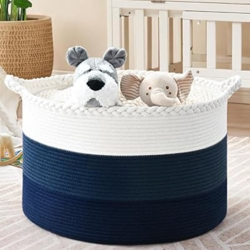 Large Woven Blanket Basket, 67L Cotton Rope Laundry Basket
