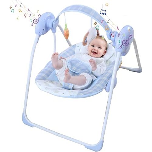 Baby Swing for Infant,Newborn Swing with Music,5 Speed Levels,Timing Setting,Soft Cushion,Foldable Infant Swing for Indoor Outdoor Use 0-9 Months