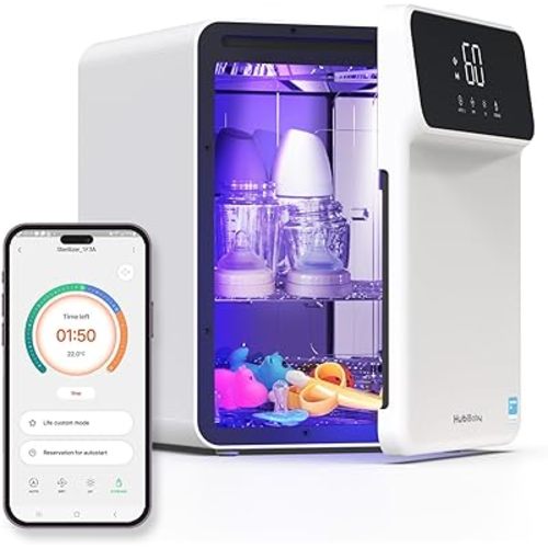 HubiBaby 4-in-1 UVC Cleaner and Dryer for Baby Bottles XL Large Inner Capacity Multifunctional Smart Control with Bluetooth APP