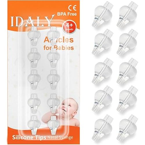 Idaly - 10 Nasal Syringe Tip, Silicone Tips for Nasal Syringe for Baby - 10 Spare Nasal Syringe Tip.