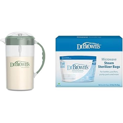 Dr. Brown's 32oz Formula Mixing Pitcher & 5-Pack Microwave Steam Sterilizer Bags for Baby Bottles