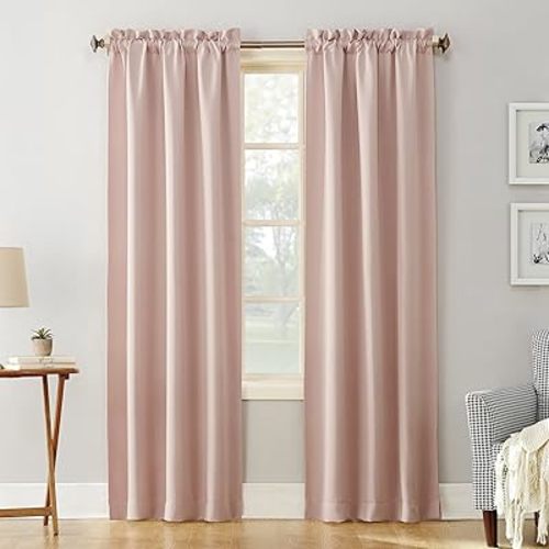 Sun Zero Easton Energy Saving Blackout Rod Pocket Curtain Panel, 40" x 63", Blush Pink