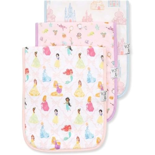 Copper Pearl Baby Burp Cloths 3 Pack, Cotton Burp Cloths, Absorbent Spit Up Rags, Disney Princess Set