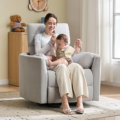 Jocisland Power Rocking Nursery Chair, Oversized Recliner Swivel Glider Chairs for Adults with 2 Pillows, USB & Type-C, Cozy Reclining Armchair Sofa for Living Room, Bedroom, Nursing, Grey Fabric