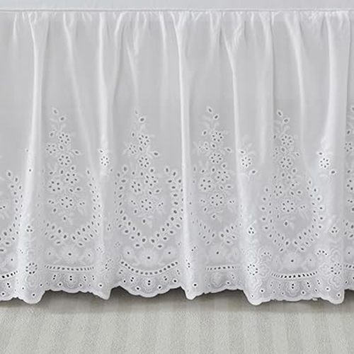 Brandream Scallop Edge Cotton Lace Crib Skirt, Baby Boy, Baby Girl, Gender Neutral Crib Skirt Toddler Bedskirt Dust Ruffle White Ruffled Eyelet Crib Bed Skirt Gathered Styling & Embroidered Details