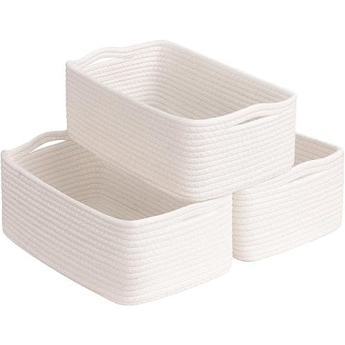 Goodpick Baskets for Shelves, Storage Basket for Organizing, Storage Bins, Toy Box, Wicker Basket for Organization 3 Pack, White, 11 x 7 x 4.5 in