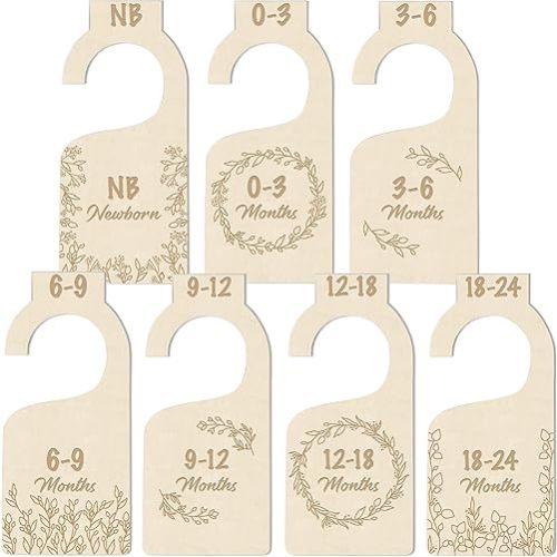 Baby Closet Size Dividers - 7X Premium Wood Nursery Closet Dividers for Baby Clothes - Botanical Greenery Leaf Plant Boho Nursery Decor - Baby Closet Dividers for Boy or Girl - [Wood]