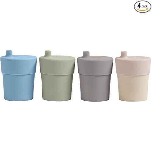 WeeSprout Bamboo Grow-With-Me Sippy Cups with Lids, 10 oz Set of Four, Babies Kids & Toddlers, Made With Bamboo & 100% Silicone, Bite Spout Design, Dishwasher Safe