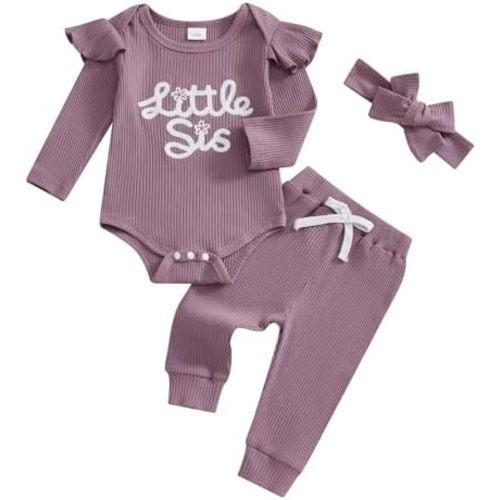 Baby Girl Fall Clothes Set Little Sister Lil Sis Long Sleeve Romper Pants Set Cute Infant Newborn Outfit 3 6 9 12 Months
