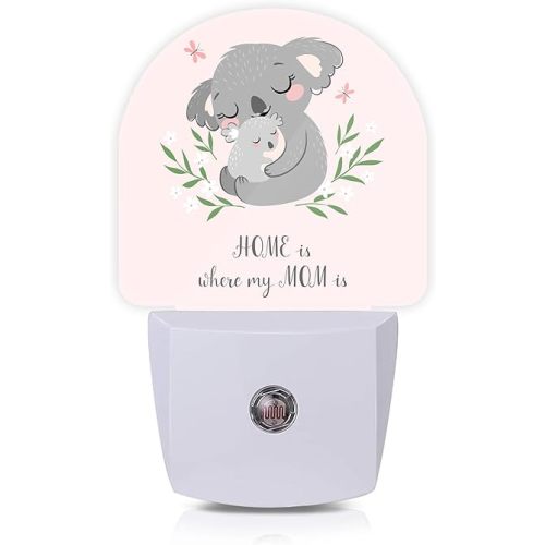 Cute Koala Mom and Baby Night Lights Plug into Wall for Girls Boys Room,Night Light LED Lamp Dusk to Dawn Sensor Round Lamp for Bedroom Bathroom Hallway Home Wall Decor Nightlight