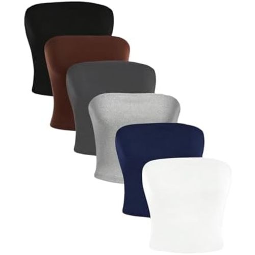 SOLY HUX Women's 6 Piece Tube Top Strapless Sleeveless Slim Fit Solid Bandeau Crop Tops