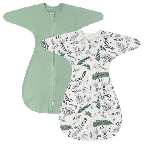 ZIGJOY Swaddle Sleep Sack 6-12 Months, 1.0 Tog Cotton Baby Swaddle Blanket | 100% Cotton - Soft & Breathable & Non-shrink, 2-way Zipper for Easy Diaper Changes, Long Sleeves Allow Self-soothing