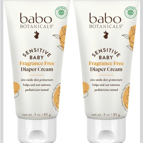 Babo Botanicals Sensitive Baby Fragrance-Free Diaper Cream - 25% Natural Zinc Oxide - Calendula, Shea & Cocoa Butter - EWG Verified - Vegan- From birth on
