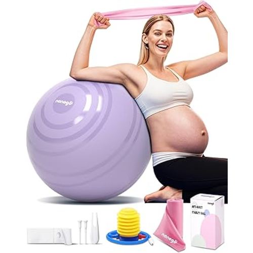 nonogo Birthing Ball for Pregnancy with Resistance Bands- Exercise Ball for Working Out, Yoga, Physical Therapy, Maternity Physio, Balance Stability Ball with Pump