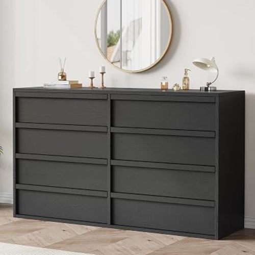 Garvee 8 Drawer Dresser for Bedroom, 54" Wide Modern Dressers & Chest of Drawers with Large Storage, Wooden Dresser Organizer Closet for Living Room, Entryway, Nursery, Black