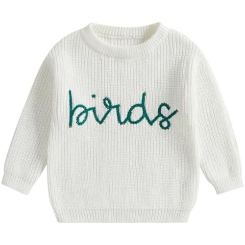 Baby Boy Girl Football Sweater Birds Embroidery Long Sleeve Knit Pullover Sweatshirt Casual Toddler Game Day Clothes
