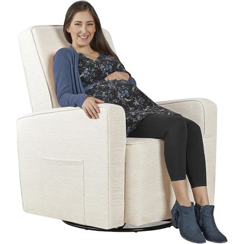 Evolur Holland Upholstered Plush Seating Glider Swivel, Glider Chair for Nursery in Thunder, Modern Nursery Glider, Tool-Free Assembly, Easy to Clean, Environmentally Conscious Glider