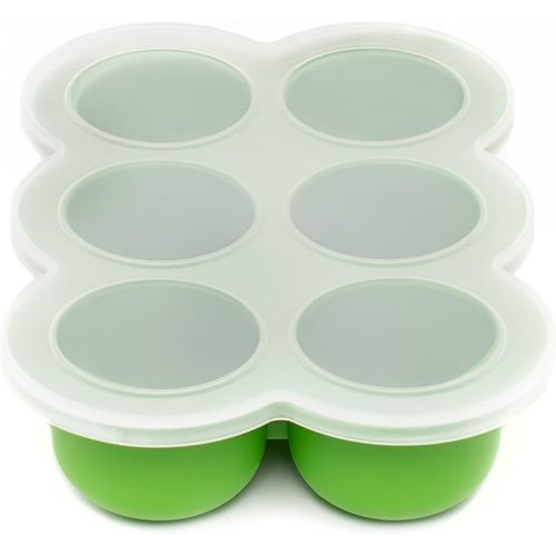 WeeSprout Silicone Freezer Tray with Clip on Lid Perfect Food Storage Container for Homemade Baby Food, Vegetable, Fruit Purees, and Breast Milk (Bright Green, Six 3 Ounce Sections)