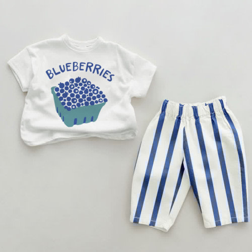 BLUEBERRIES Baby 2-Piece Blue Striped Set