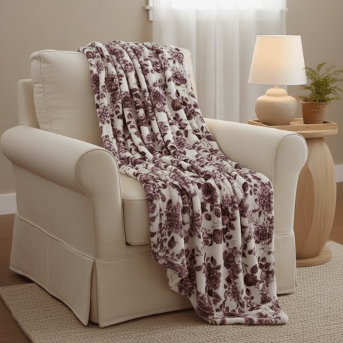 Serafina Home Decor Floral Fleece Throw Blankets: Soft Plush Flower Garden Accent for Sofa Couch, Blush Pink Blue Purple Burgundy White